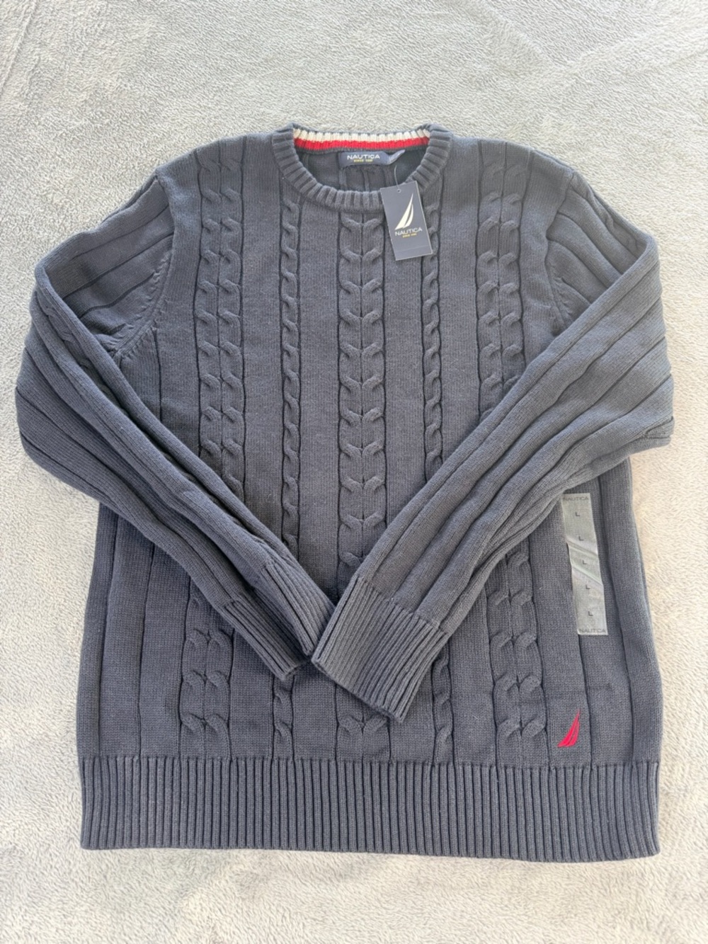Nautica Navy Cable Knit Sweater 100% Cotton Mens Large